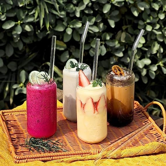 Reusable Glass Straw Set | 4 Straws & 1 Cleaning Brush | Ecofriendly