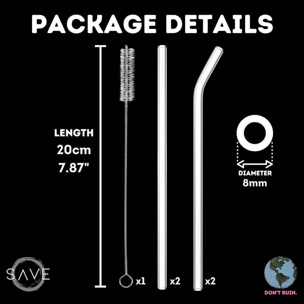 Reusable Glass Straw Set | 4 Straws & 1 Cleaning Brush | Ecofriendly