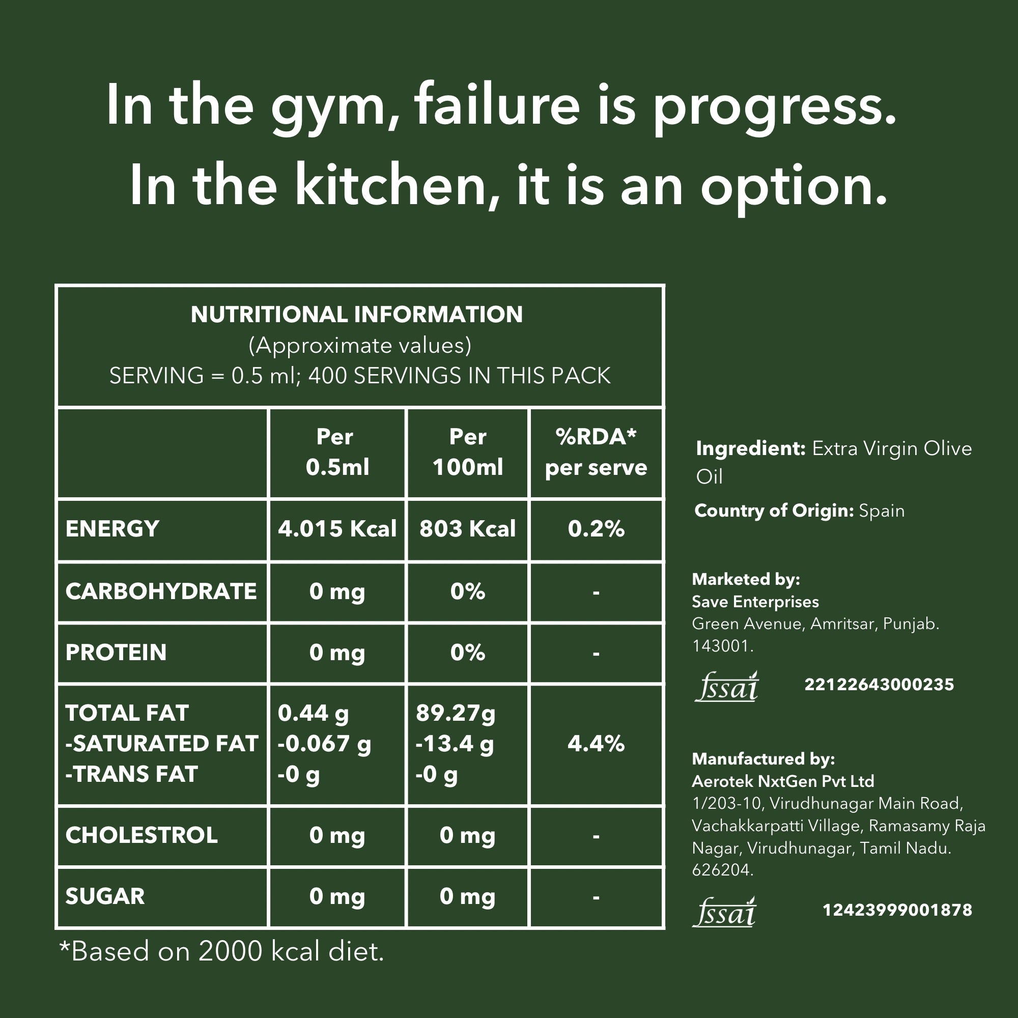 Extra Virgin Olive Oil Cooking Spray | 200 ml | Low Calorie | 100% Pure & Natural